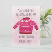 Hilarious Naughty List Pink Ugly Christmas Sweater シーズンカード (スタンド正面)