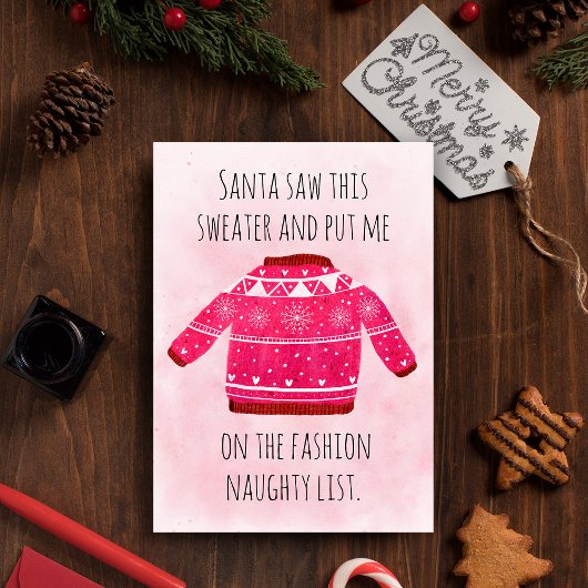 Hilarious Naughty List Pink Ugly Christmas Sweater シーズンカード