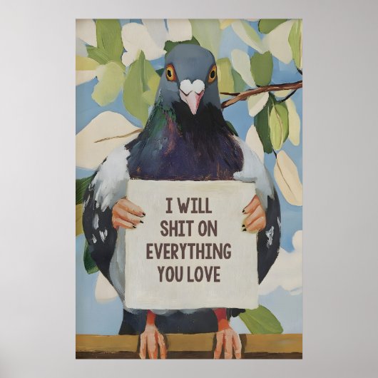 Hilarious Pigeon Bathroom Art Print Quirky Home ポスター (正面)