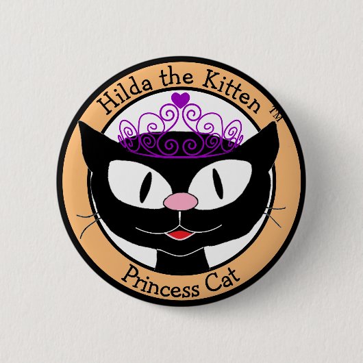 Hilda the Kitten™ プリンセスキャット (黒いキャラクター猫) 缶バッジ (正面)