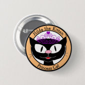 Hilda the Kitten™ プリンセスキャット (黒いキャラクター猫) 缶バッジ (正面&裏面)