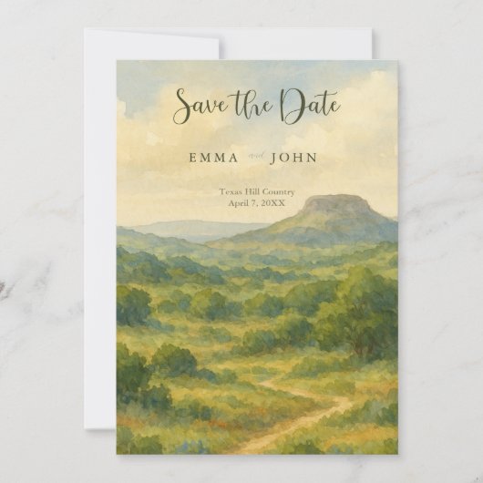 Hill Country Texas Unique Save the Date 招待状 (正面)