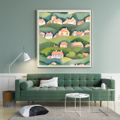Hillside Homes | Nature Watercolor Airy Painting ポスター
