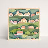 Hillside Homes | Nature Watercolor Airy Painting ポスター