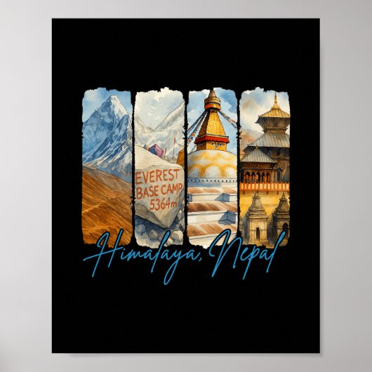 Himalaya Nepal Traveling Trip Brushstroke Souvenir ポスター (正面)