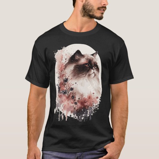Himalayan Cat Cherry Blossom Japanese Sakura Tシャツ (正面)