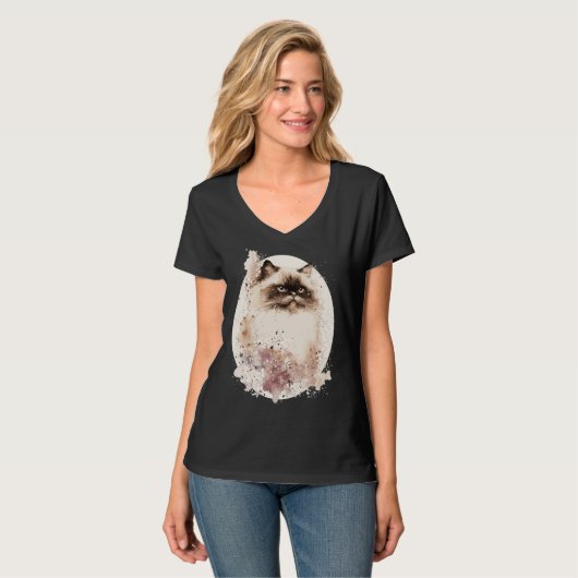 Himalayan Cat Japanese Cherry Blossom Sakura Tシャツ (正面フル)