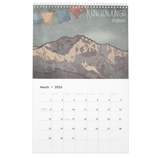 Himalayan Peaks Motivation Calendar 2026 Gift カレンダー (3月 2026)