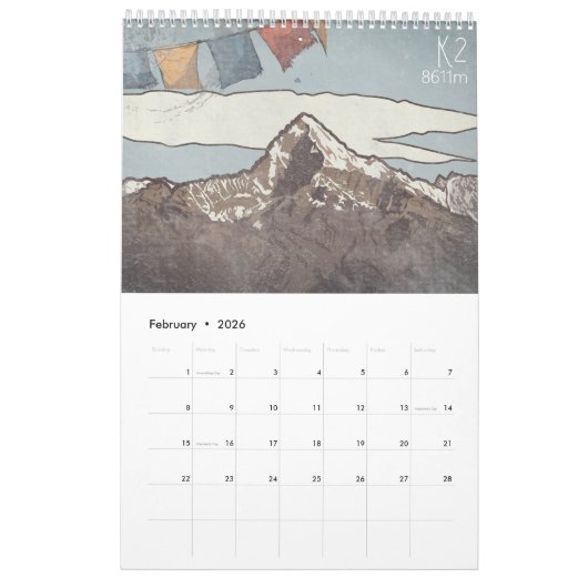 Himalayan Peaks Motivation Calendar 2026 Gift カレンダー (2月 2026)