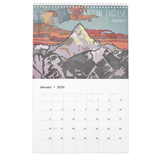 Himalayan Peaks Motivation Calendar 2026 Gift カレンダー (1月 2026)