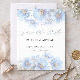 Himalayan Poppy Soft Blue Watercolor Floral マグネット招待状