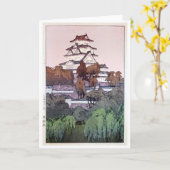 Himeji Castle, Hiroshi Yoshida, Woodcut カード (黄色い花)