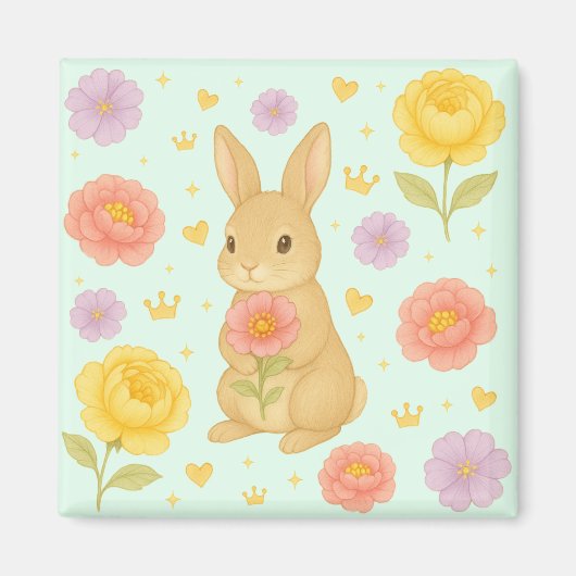 HIMEKARI Floral Bunny Magnet – Green マグネット (正面)