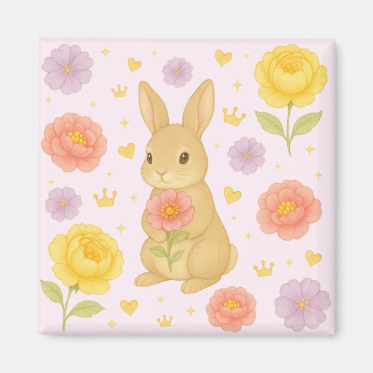 HIMEKARI Floral Bunny Magnet – Pink マグネット (正面)