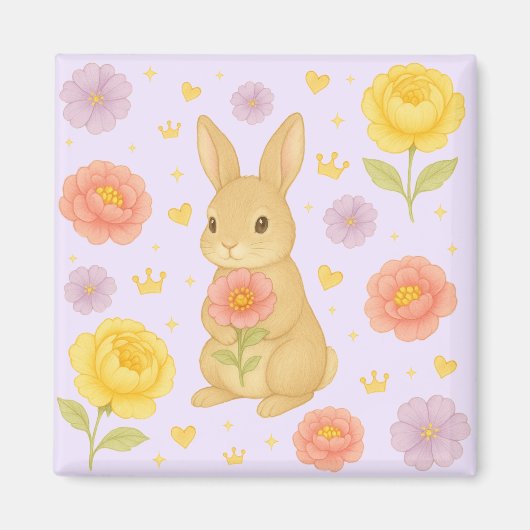 HIMEKARI Floral Bunny Magnet – Purple マグネット (正面)