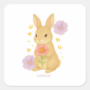 HIMEKARI Floral Bunny Sticker –Clear スクエアシール