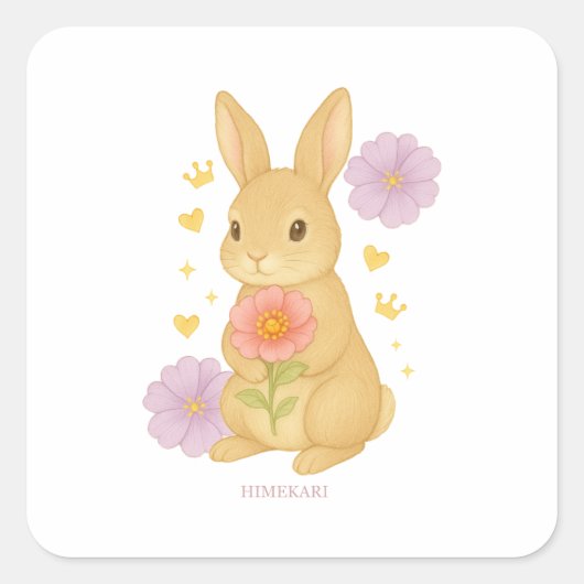 HIMEKARI Floral Bunny Sticker –Clear スクエアシール (正面)