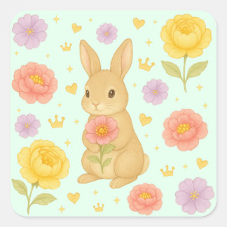 HIMEKARI Floral Bunny Sticker – Green スクエアシール