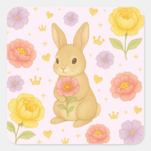 HIMEKARI Floral Bunny Sticker – Pink スクエアシール