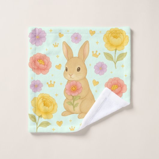 HIMEKARI Floral Bunny Wash Towel – Green ウォッシュタオル (ウォッシュタオル)