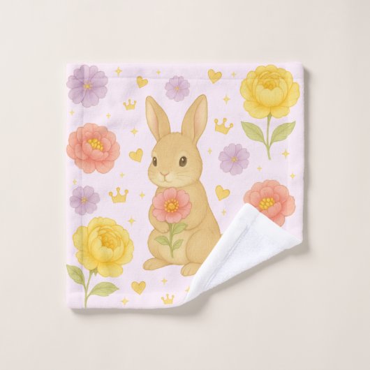 HIMEKARI Floral Bunny Wash Towel – Pink ウォッシュタオル (ウォッシュタオル)