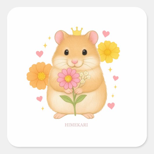 HIMEKARI Floral Hamster Sticker – Clear スクエアシール (正面)