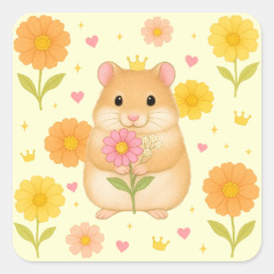 HIMEKARI Floral Hamster Sticker – Cream スクエアシール
