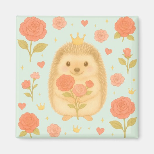 HIMEKARI Floral Hedgehog Magnet – Green マグネット (正面)