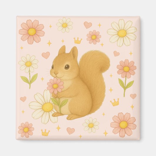 HIMEKARI Floral Squirrel Magnet (Coral) マグネット (正面)