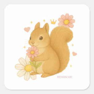 HIMEKARI Floral Squirrel Sticker – clear スクエアシール