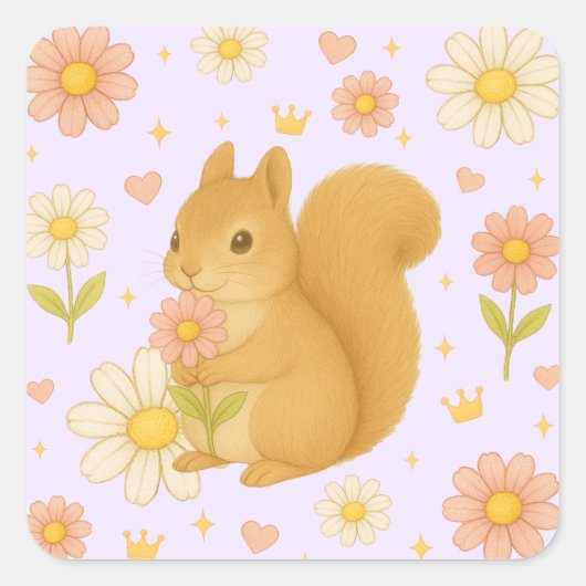 HIMEKARI Floral Squirrel Sticker (Purple) スクエアシール (正面)