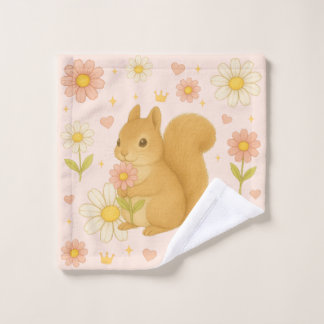 HIMEKARI Floral Squirrel Wash Towel – Coral ウォッシュタオル
