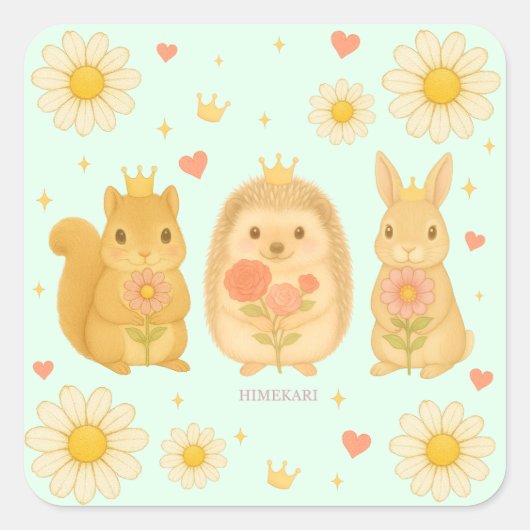 HIMEKARI Stars Sticker – Green スクエアシール (正面)