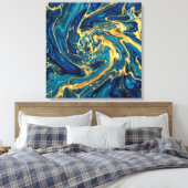 himmering Gold & Deep Sea Blue Fluid Acrylic Abstr キャンバスプリント (インサイチュ (寝室))