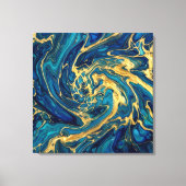 himmering Gold & Deep Sea Blue Fluid Acrylic Abstr キャンバスプリント (正面)