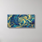 himmering Gold & Deep Sea Blue Fluid Acrylic Abstr キャンバスプリント (正面)