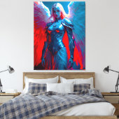 Himmlische Engelsschönheit in silberner Rüstung キャンバスプリント (インサイチュ (寝室))