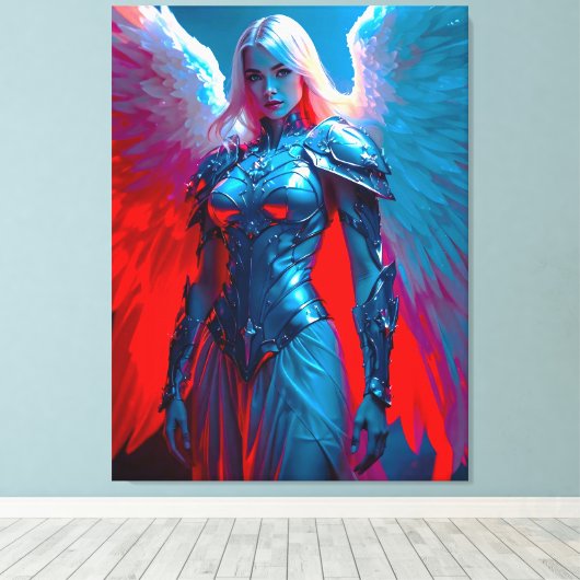 Himmlische Engelsschönheit in silberner Rüstung キャンバスプリント (インサイチュ (ウッドフロア))