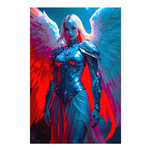 Himmlische Engelsschönheit in silberner Rüstung フォトプリント (正面)