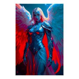 Himmlische Engelsschönheit in silberner Rüstung ポスター