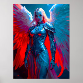 Himmlische Engelsschönheit in silberner Rüstung ポスター