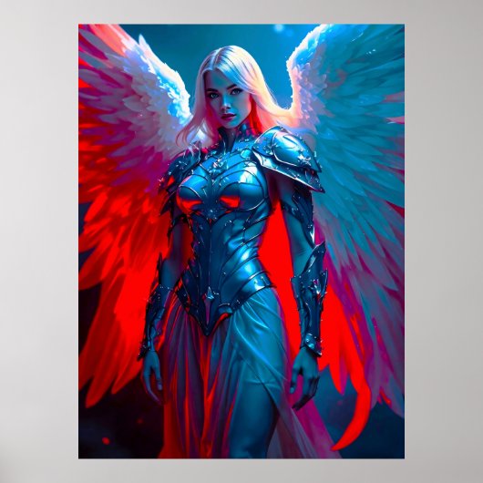 Himmlische Engelsschönheit in silberner Rüstung ポスター (正面)