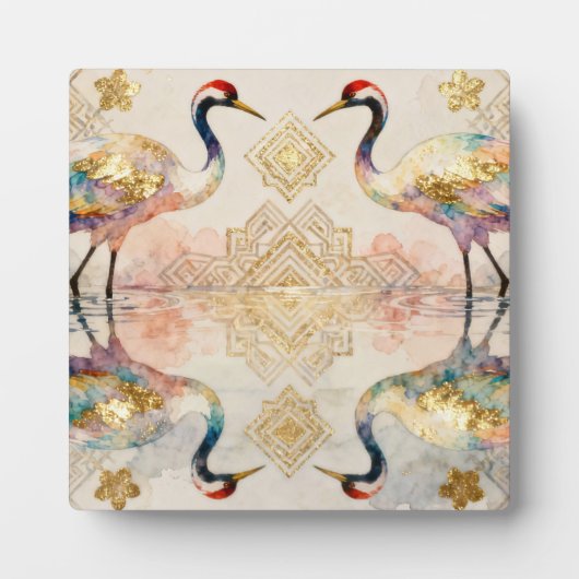 Himmlische Kraniche in Harmonie - Wasserfarben フォトプラーク (正面)