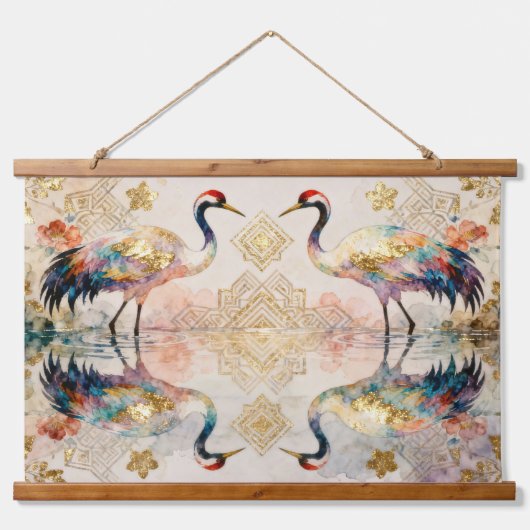 Himmlische Kraniche in Harmonie - Wasserfarben  吊り下げ型タペストリー (正面)