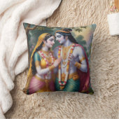Hindu God and Goddess Radha and Krishna Pillow クッション (ブランケット)