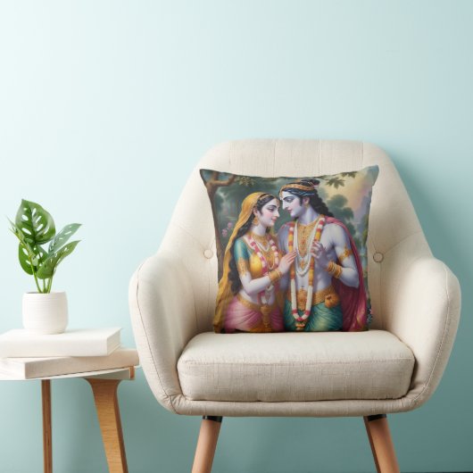 Hindu God and Goddess Radha and Krishna Pillow クッション (椅子)