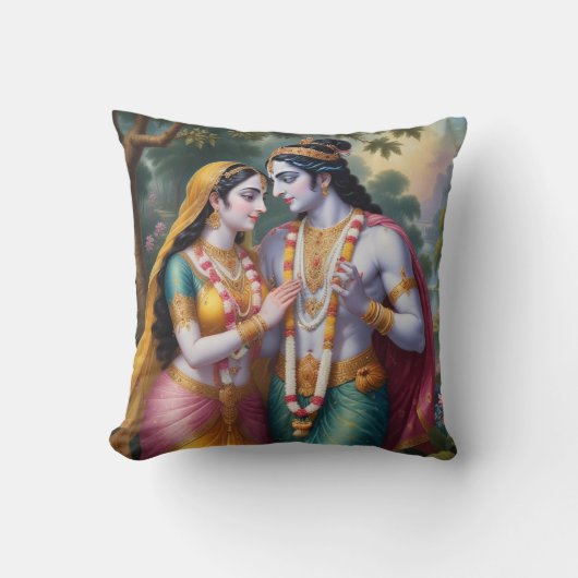 Hindu God and Goddess Radha and Krishna Pillow クッション (正面)
