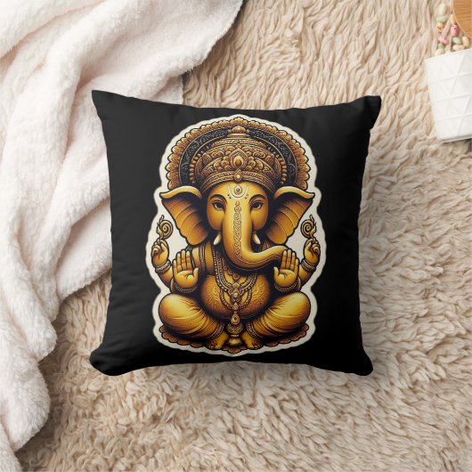 Hindu God Ganesh / Ganesha Pillow with Om design クッション (ブランケット)