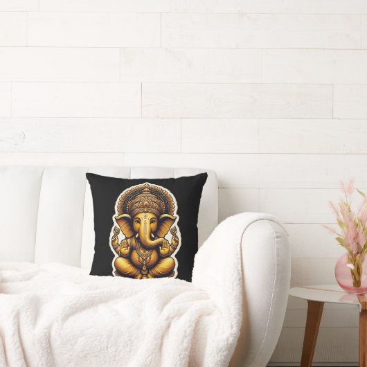 Hindu God Ganesh / Ganesha Pillow with Om design クッション (ソファ)