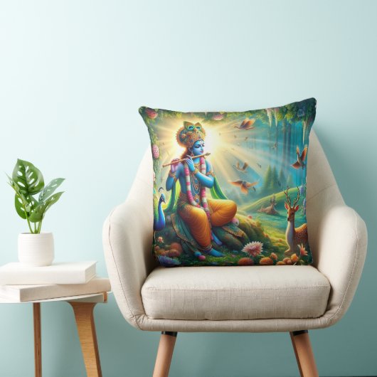 Hindu God Krishna pillow with om design on back クッション (椅子)